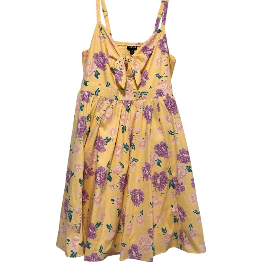 Torrid Yellow Floral Sundress | Size 00 | Bow Front Fit & Flare - Picture 2 of 5